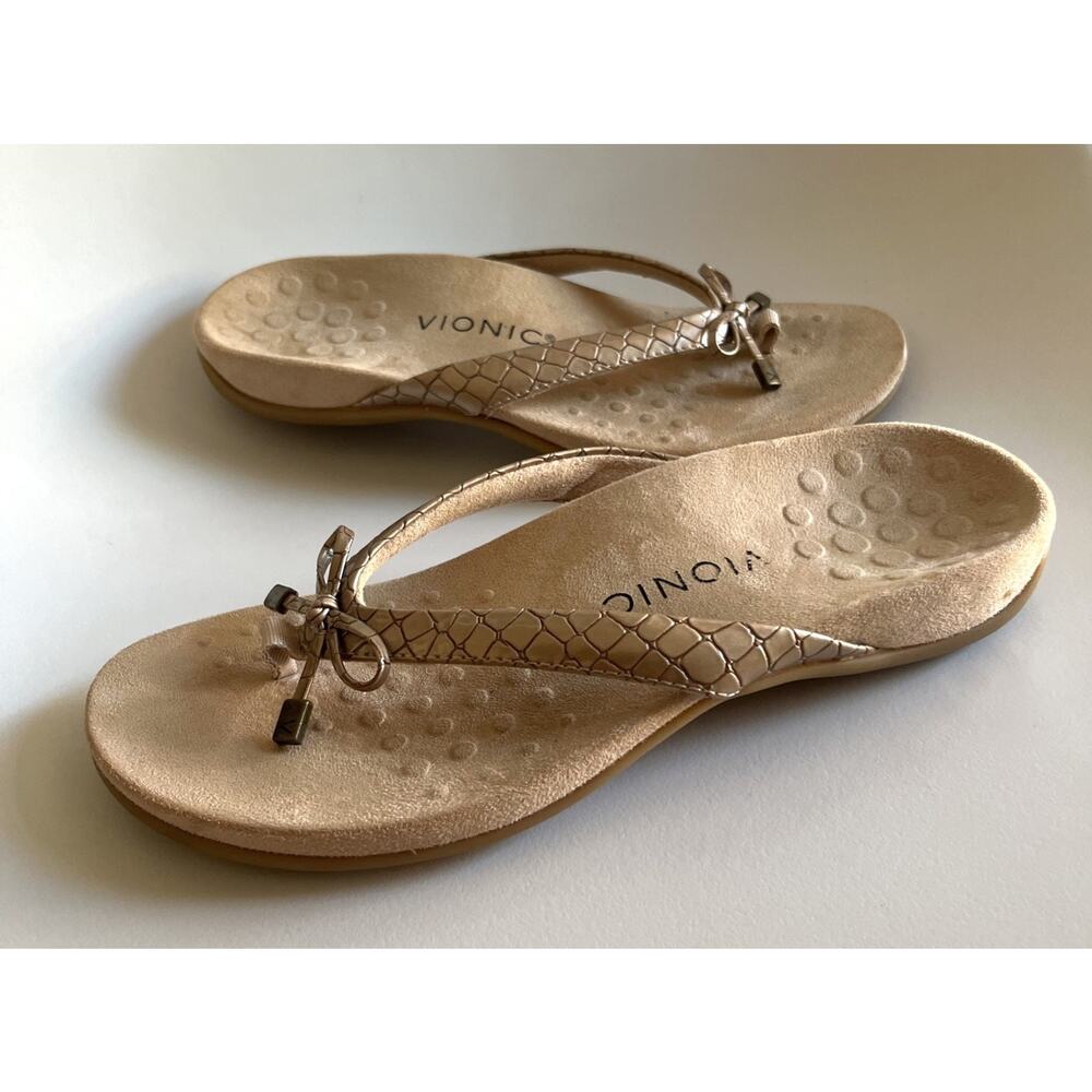 Vionic Bella Sandals Women’s 8 Champagne Blush Metallic Flip-Flop Orthotic Comfy